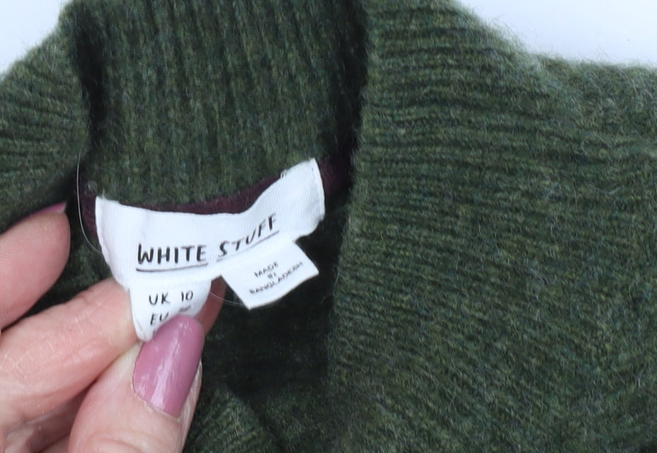 White Stuff Women's Green Mock Neck Pullover Jumper, Size 10