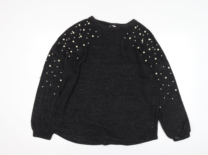 Papaya Women's Black Beaded Pullover Jumper Size 12