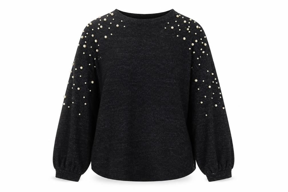 Front view of Papaya Women's Black Beaded jumper, size 12