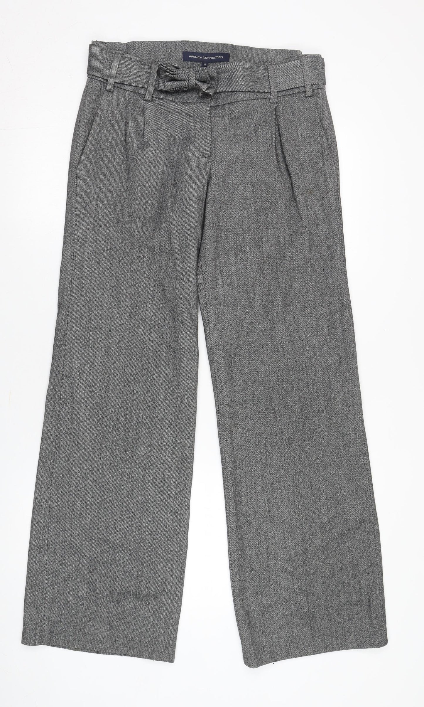 French Connection Women's Grey Wide-Leg Wool Trousers