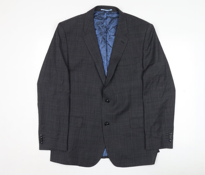 Santinelli Men’s Grey Check Wool Suit Jacket 44R