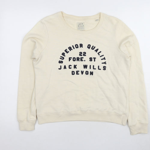 Jack Wills Women's Ivory Logo Pullover Sweatshirt UK 10