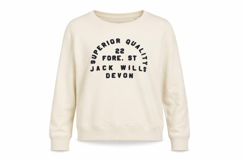 Front view of Jack Wills Women's Ivory Logo Pullover Sweatshirt UK 10