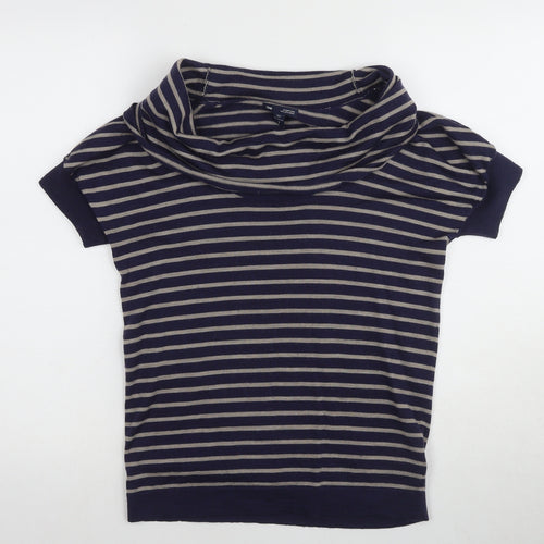 Gap Women's Blue Striped Cowl Neck T-Shirt, Size S