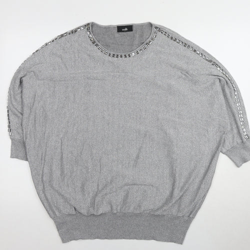 Wallis Women's Silver Pullover Jumper, Size L, Jewel Accent