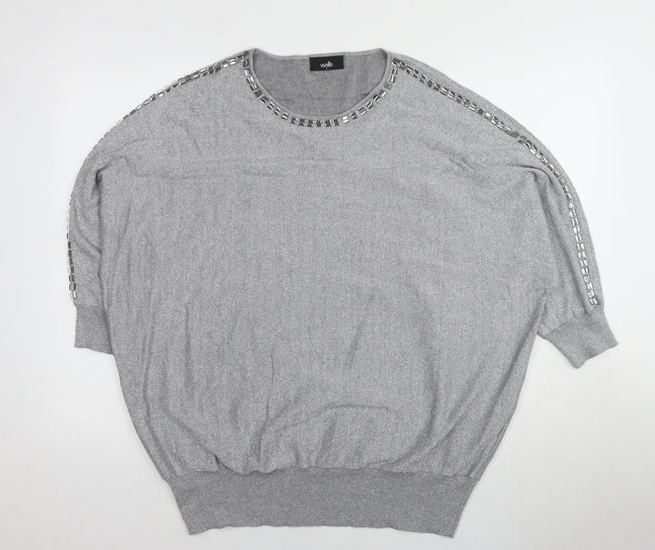 Wallis Women's Silver Pullover Jumper, Size L, Jewel Accent
