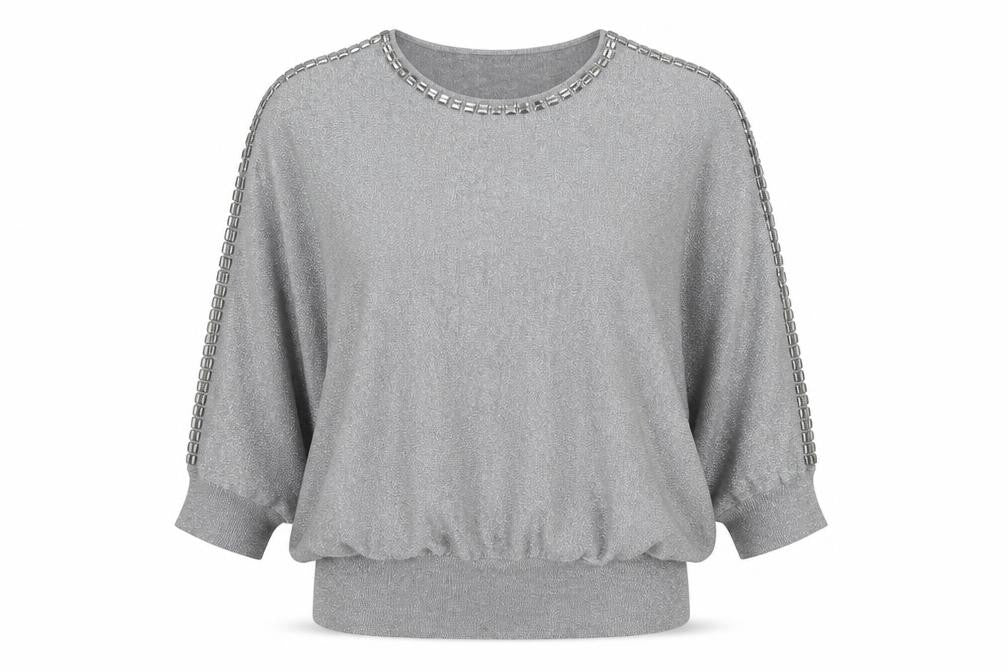 Front view of Wallis Women's Silver jumper, size L, Jewel Accent