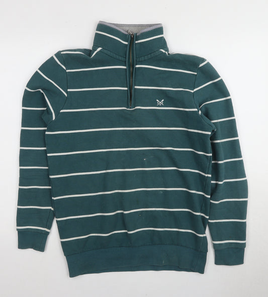 Crew Clothing Men's Green Stripe 1/4 Zip Sweatshirt S