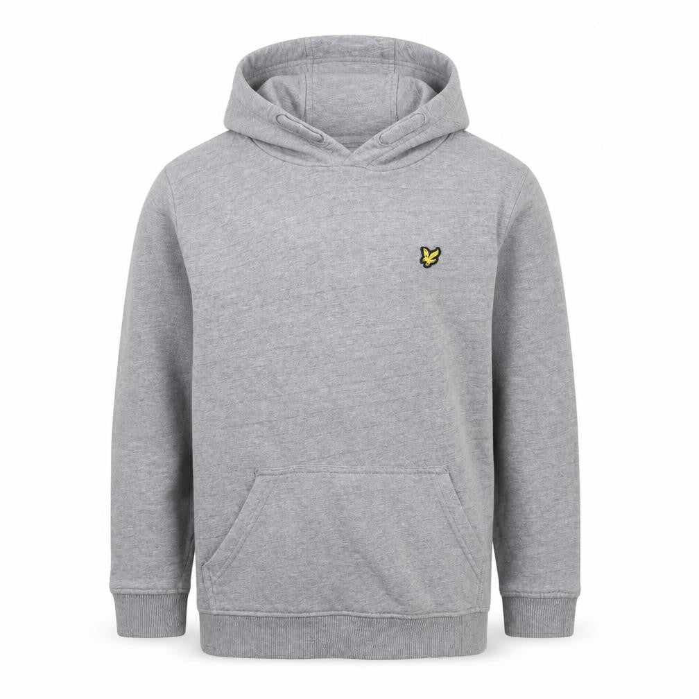 Front view of Lyle & Scott boys’ grey pullover hoodie, size 9/10