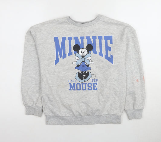 Front view of Disney girls’ grey minnie mouse pullover sweatshirt 10-11 years