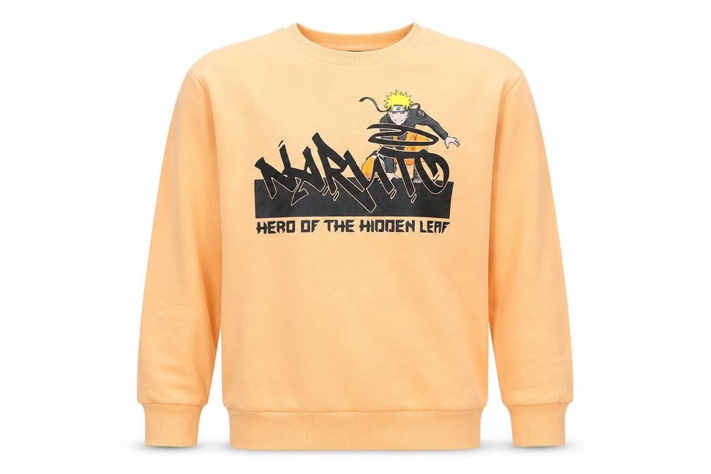 Front view of Naruto boys’ orange graphic pullover sweatshirt 11-12 years