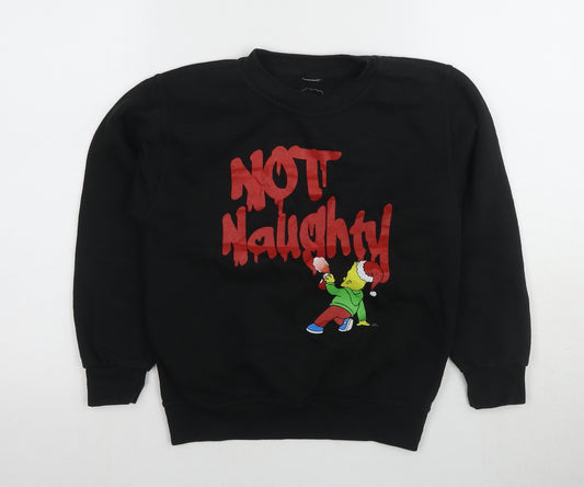 Front view of Simpsons boys’ black graphic print pullover sweatshirt l