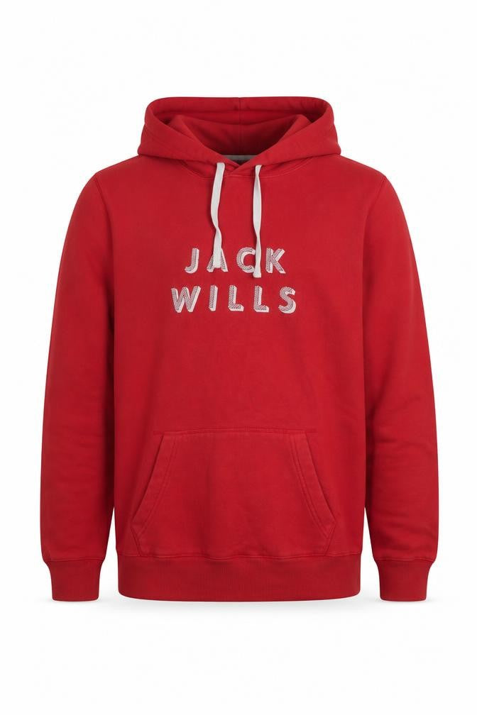 Front view of Jack Wills Red Men's Hoodie in Medium Pullover Style
