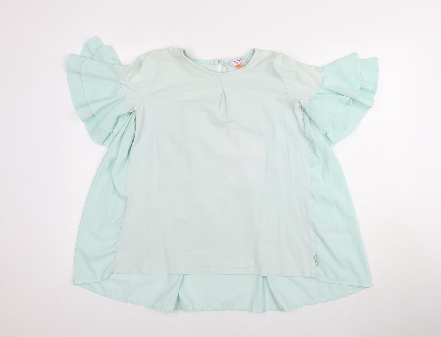 Baker by Ted Baker Girls Green Tunic Blouse 12-13Y, Ruffle Sleeves