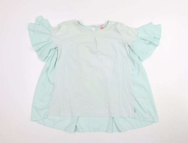 Baker by Ted Baker Girls Green Tunic Blouse 12-13Y, Ruffle Sleeves