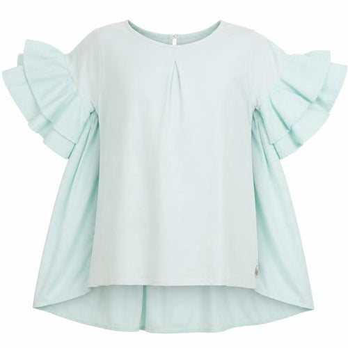 Baker by Ted Baker Girls Green Tunic Blouse 12-13Y, Ruffle Sleeves