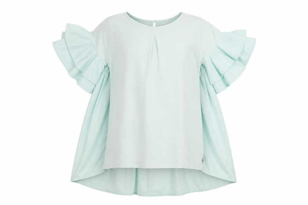Baker by Ted Baker Girls Green Tunic Blouse 12-13Y, Ruffle Sleeves