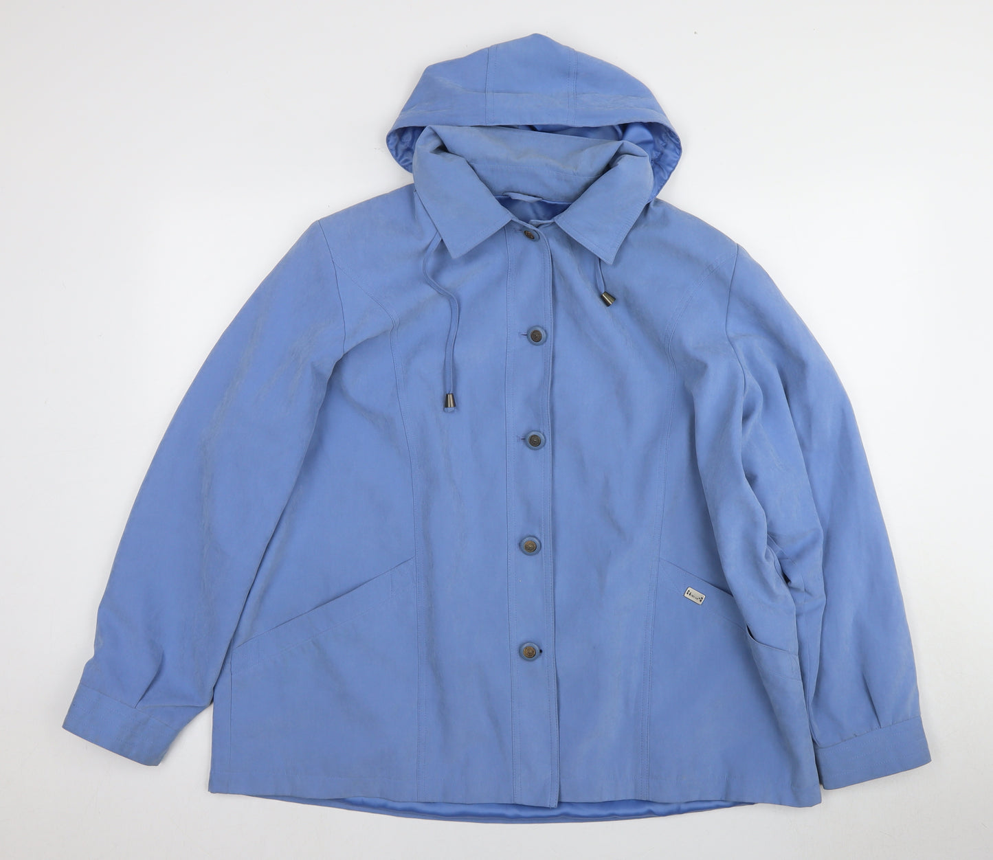 JBC Women's Blue Rain Coat, Size 22, Button Hooded
