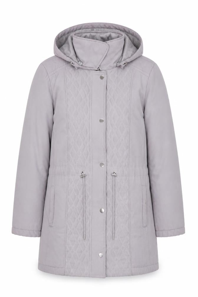 Front view of Bonmarché Women's Grey Parka Jacket, size 10, Hooded Casual