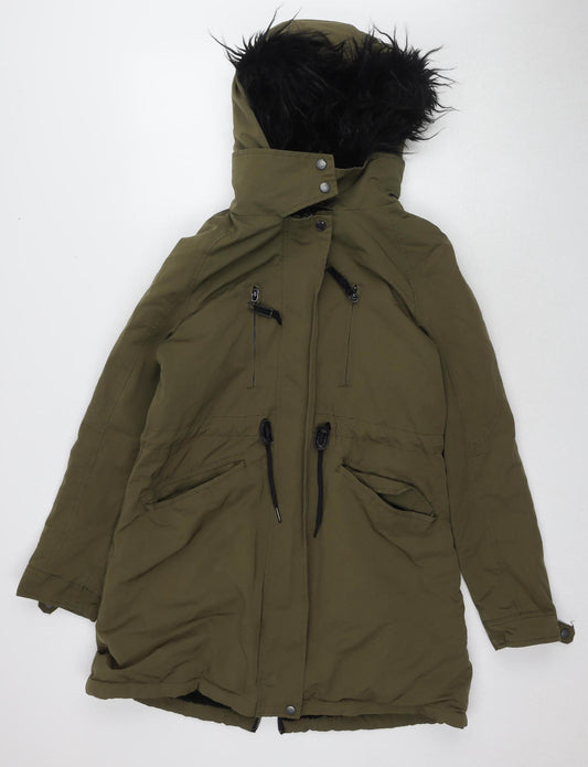 Zara Basic Women's Green Parka Jacket - Mid-Length Size M