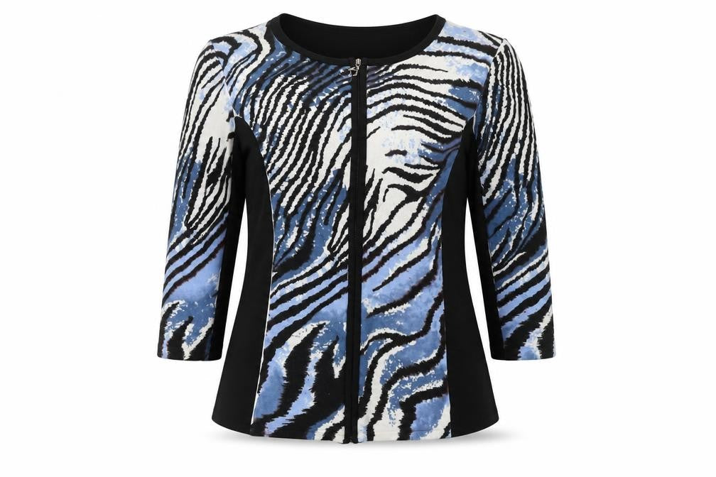 Front view of Casamia Women's Black Multicoloured Animal Print Top S