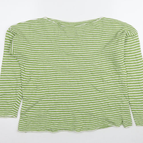 Made In Italy Women's Green Striped Pullover Boat Neck Jumper One Size