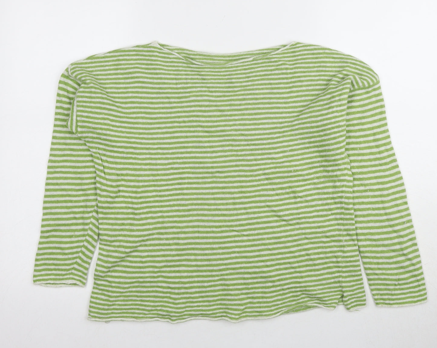 Made In Italy Women's Green Striped Pullover Boat Neck Jumper One Size
