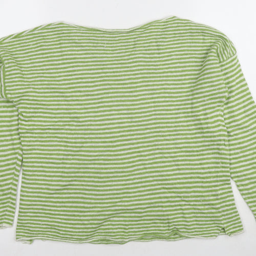 Made In Italy Women's Green Striped Pullover Boat Neck Jumper One Size