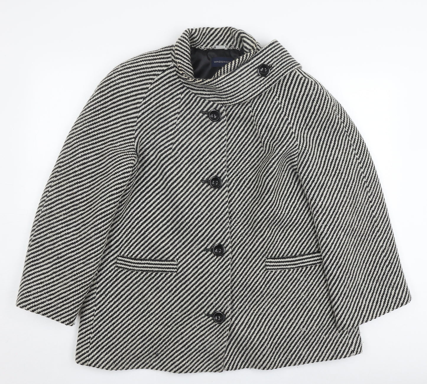 Windsmoor Women's Black Pea Coat, Size 12, Herringbone Pattern