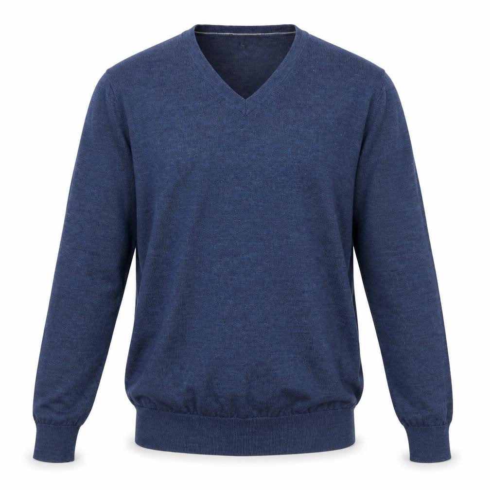 Front view of Charles Tyrwhitt Men's Blue Wool V-Neck Jumper S