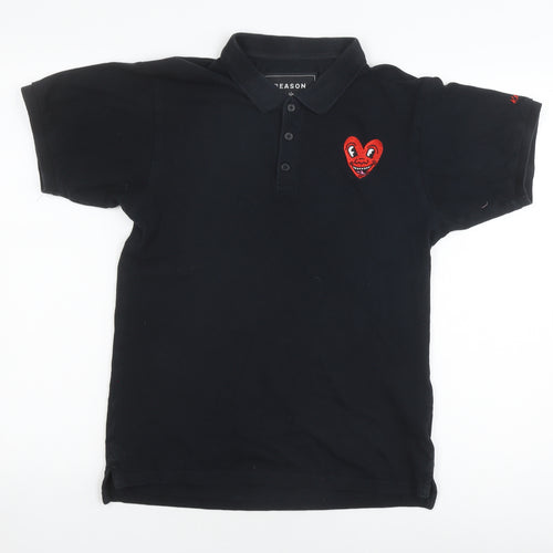 Reason Men's Black Graphic Polo Shirt S - Art Embroidery