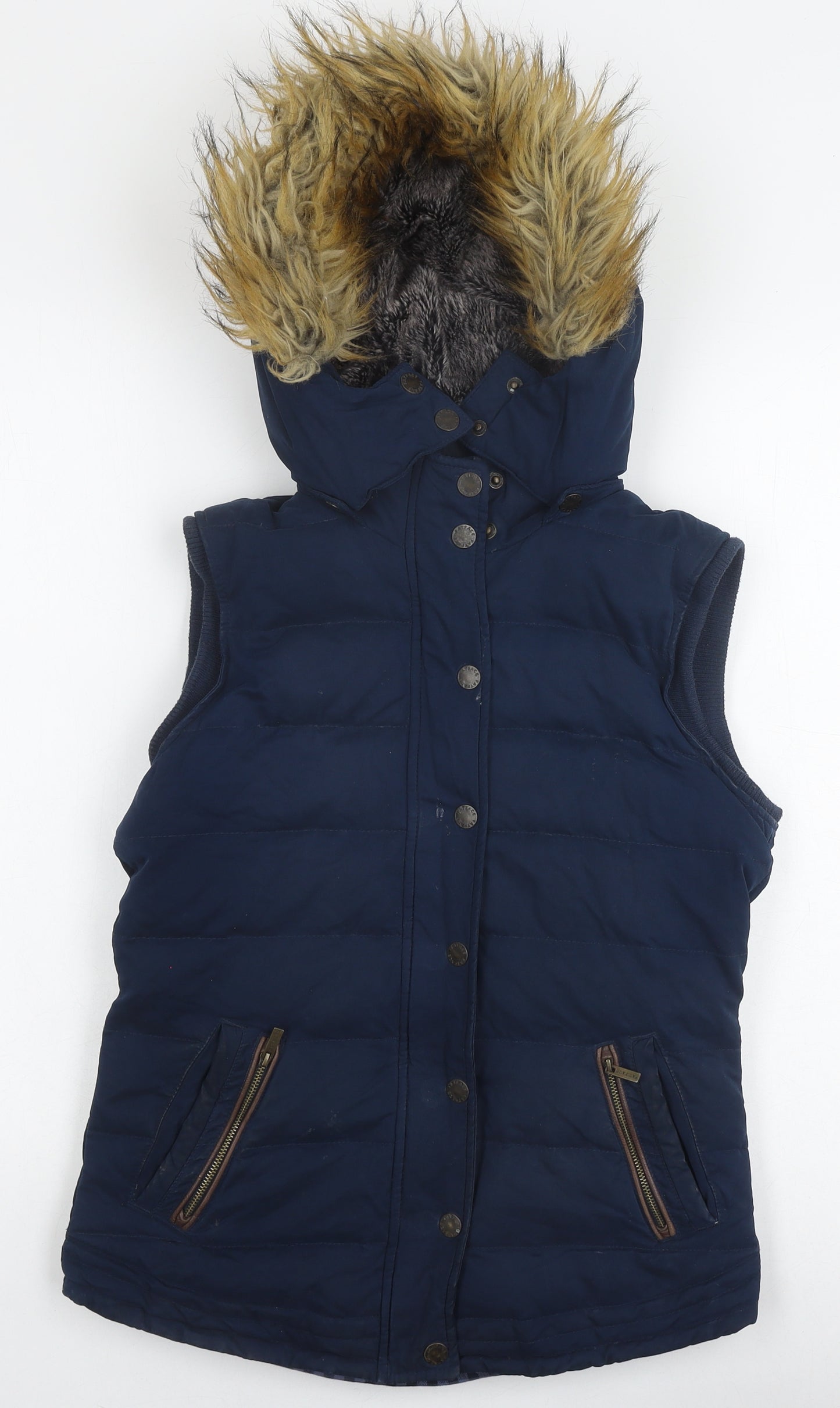 FatFace Women Navy Hooded Gilet Size 8 Puffer Vest