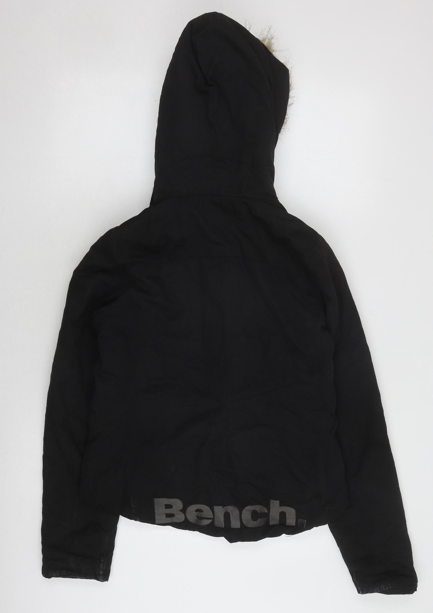 Bench Women's Black Puffer Jacket Fur Trim Hood M