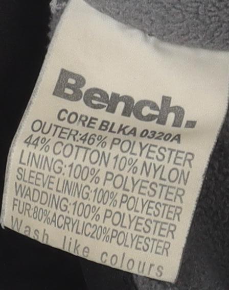 Bench Women's Black Puffer Jacket Fur Trim Hood M