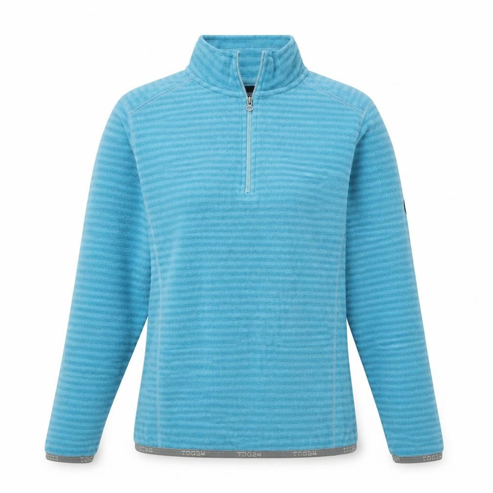 Front view of TOG24 Women's Blue Striped Henley Sweater, size 12