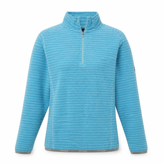 Front view of TOG24 Women's Blue Striped Henley Sweater, size 12