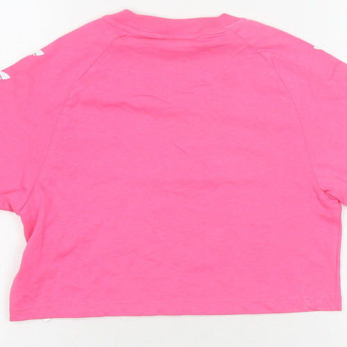 Adidas Women's Pink Cropped T-Shirt - Size 4, Crew Neck