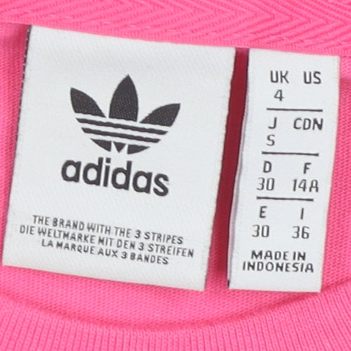 Adidas Women's Pink Cropped T-Shirt - Size 4, Crew Neck