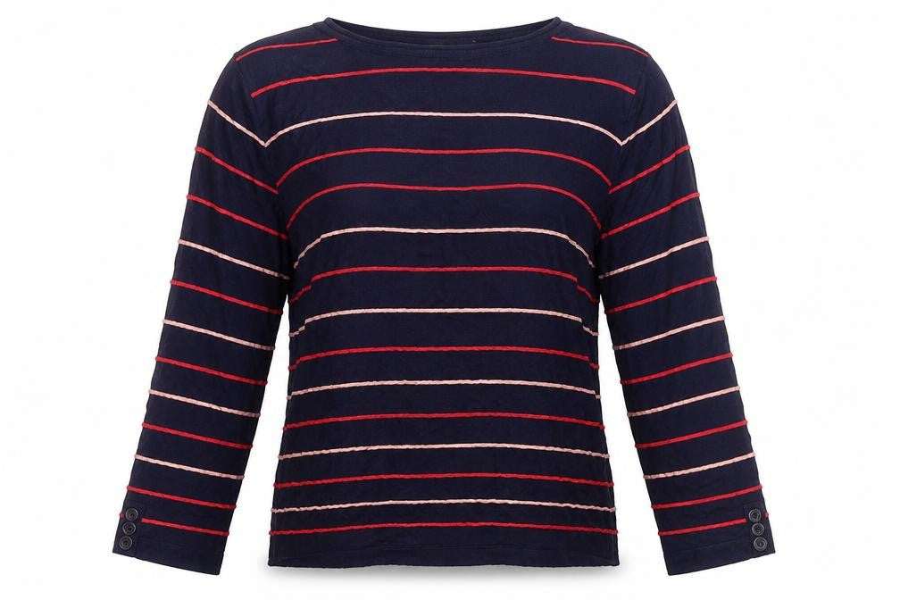 Front view of Isle Collection Women's Striped Long Sleeve Blouse -, size 10-12