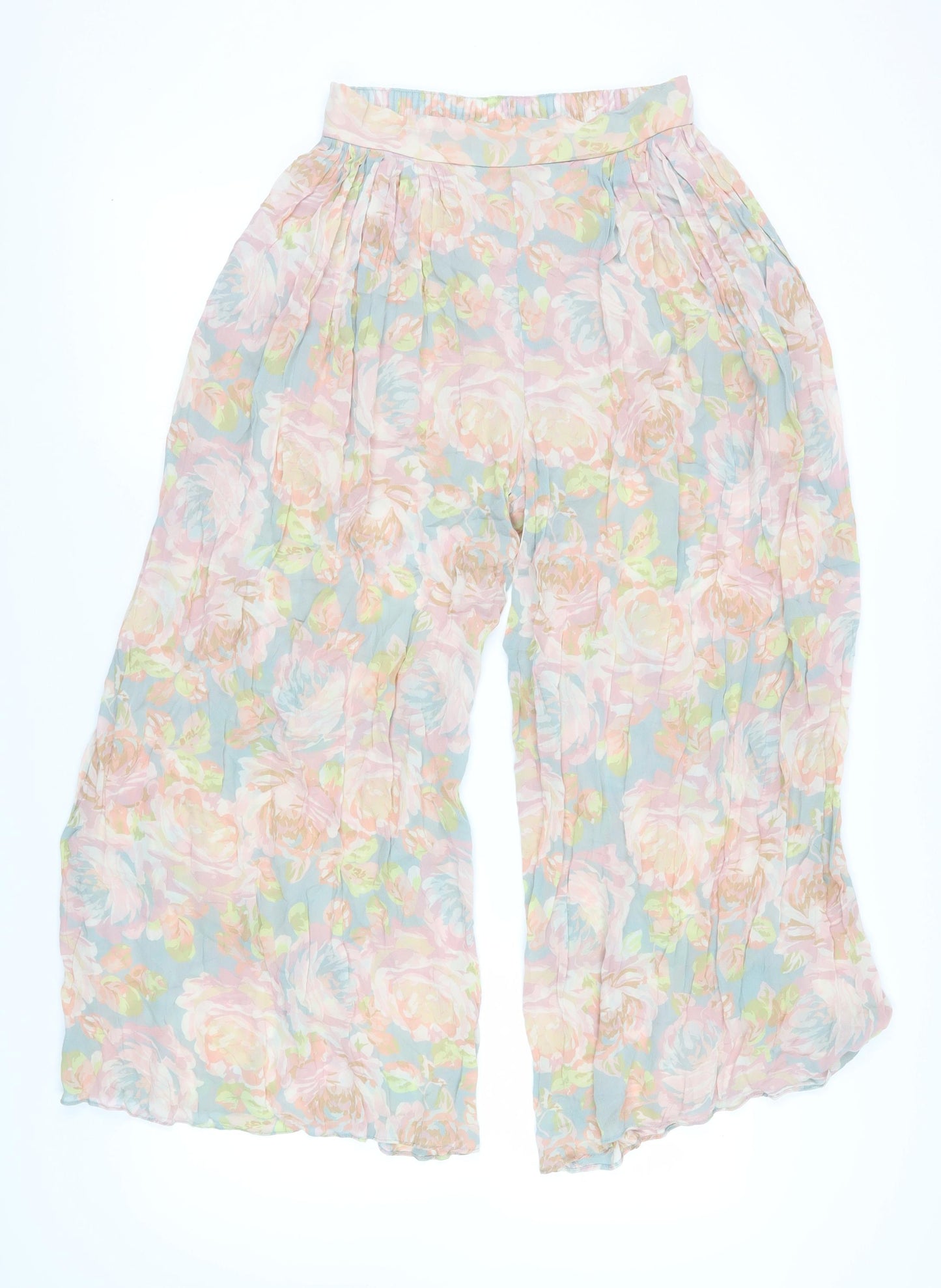 Zara Women Multicoloured Floral Wide-Leg Trousers Size 12