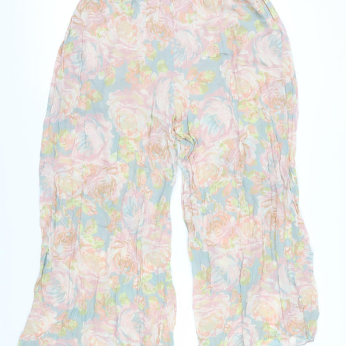 Zara Women Multicoloured Floral Wide-Leg Trousers Size 12