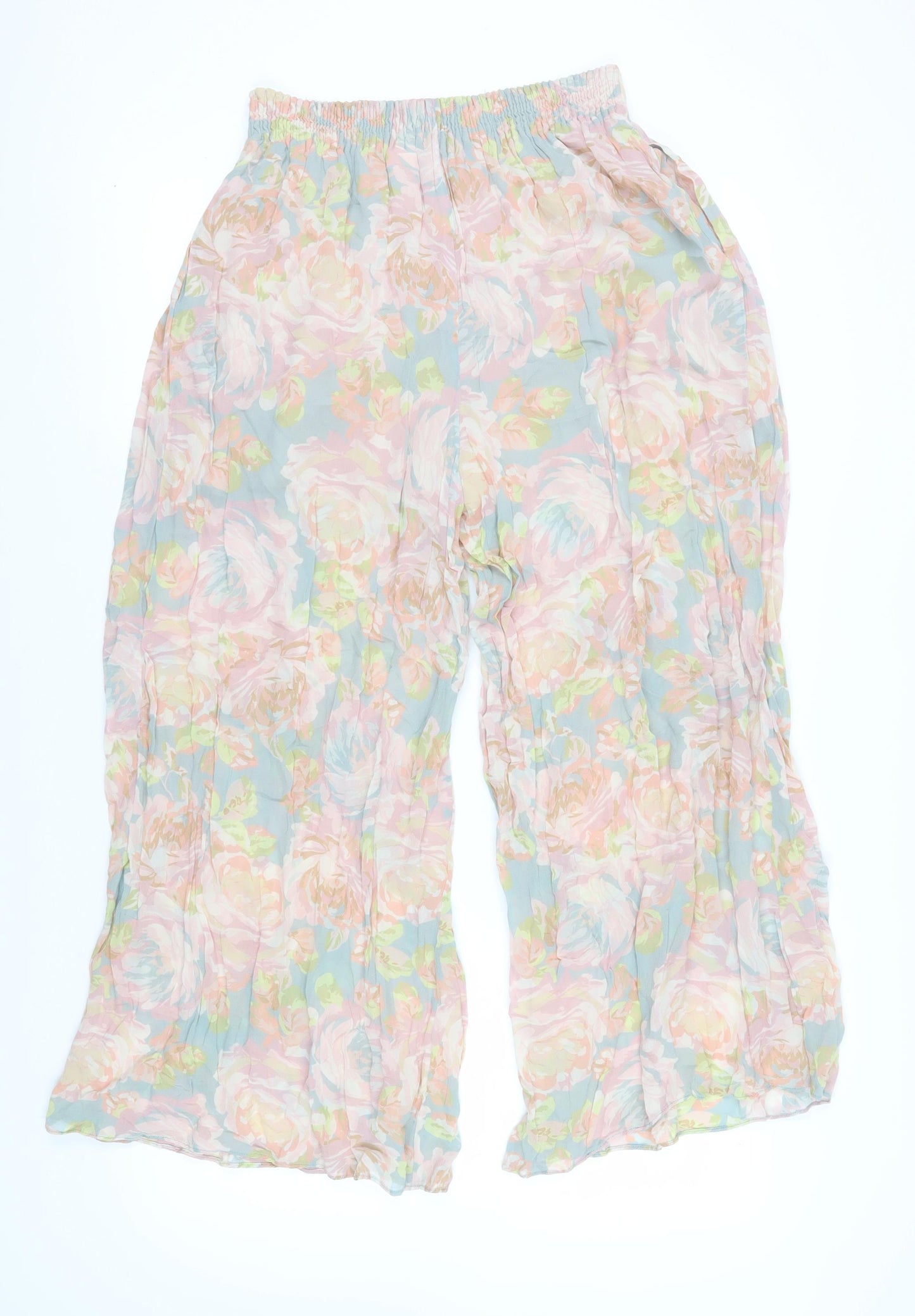 Zara Women Multicoloured Floral Wide-Leg Trousers Size 12