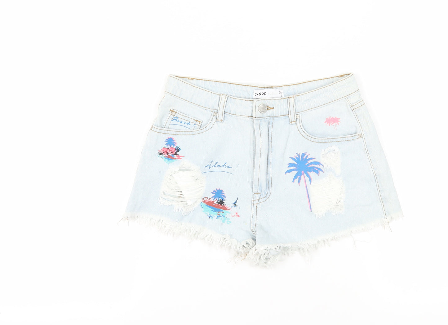 Cropp Women's Blue Cut-Off Denim Shorts Size 8