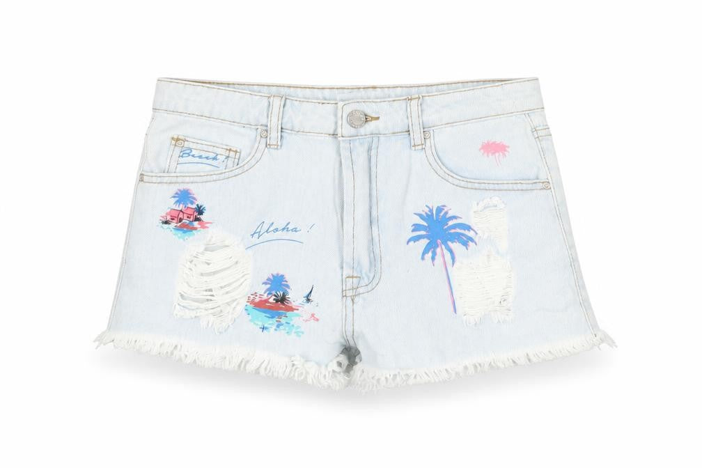 Front view of Cropp Women's Blue Cut-Off Denim Shorts, size 8