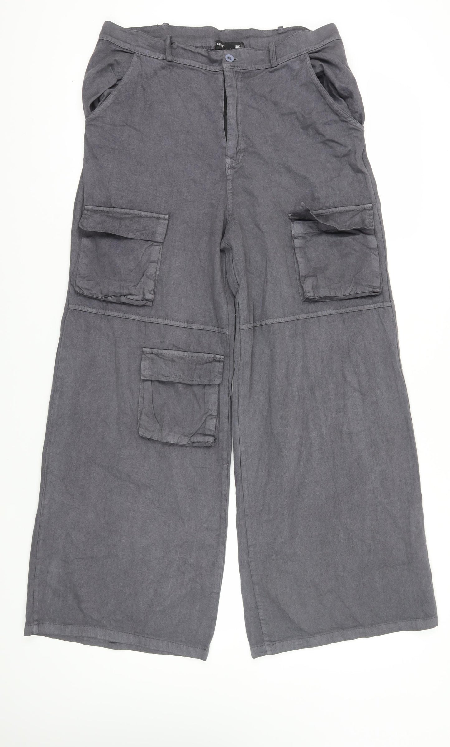 PrettyLittleThing Women's Grey Cargo Trousers Size 10