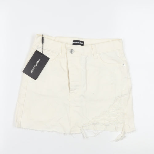 PrettyLittleThing Women's Ivory Mini Skirt - Size 6