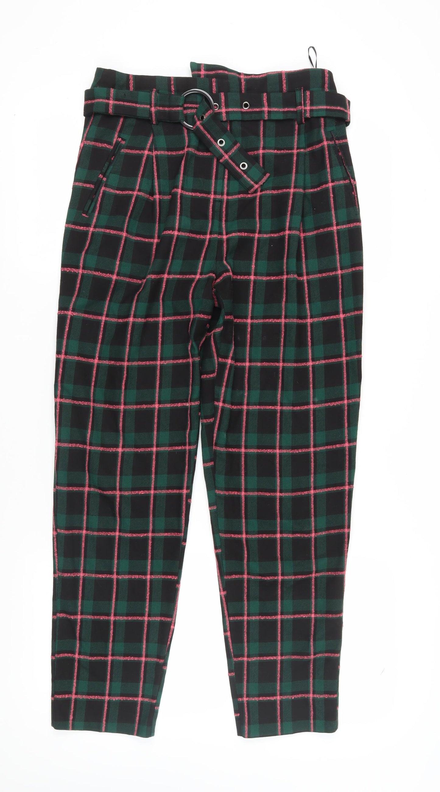 Topshop Women's Multicoloured Plaid Trousers, Size 12