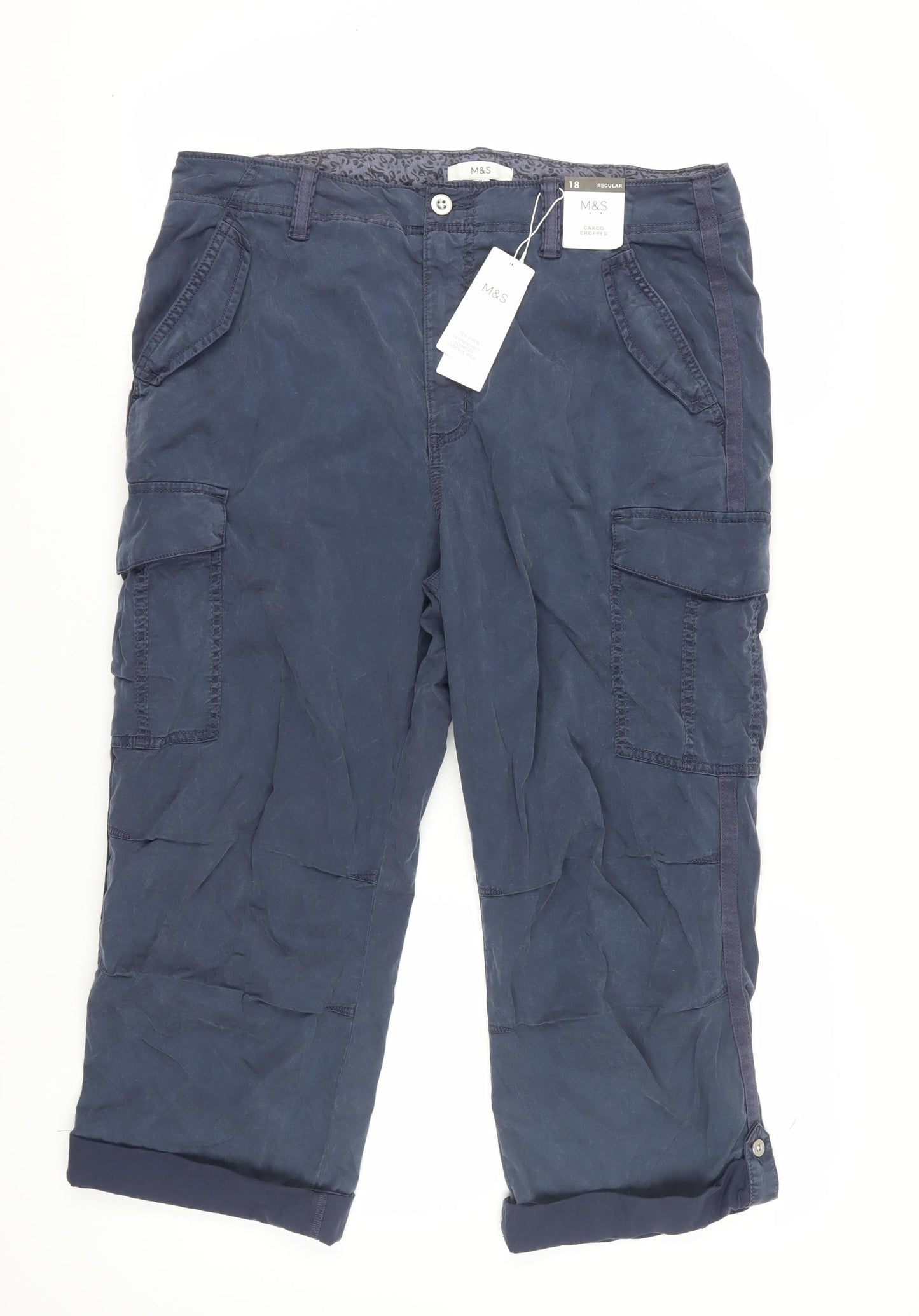 Marks and Spencer Women's Blue Cargo Trousers, Size 18