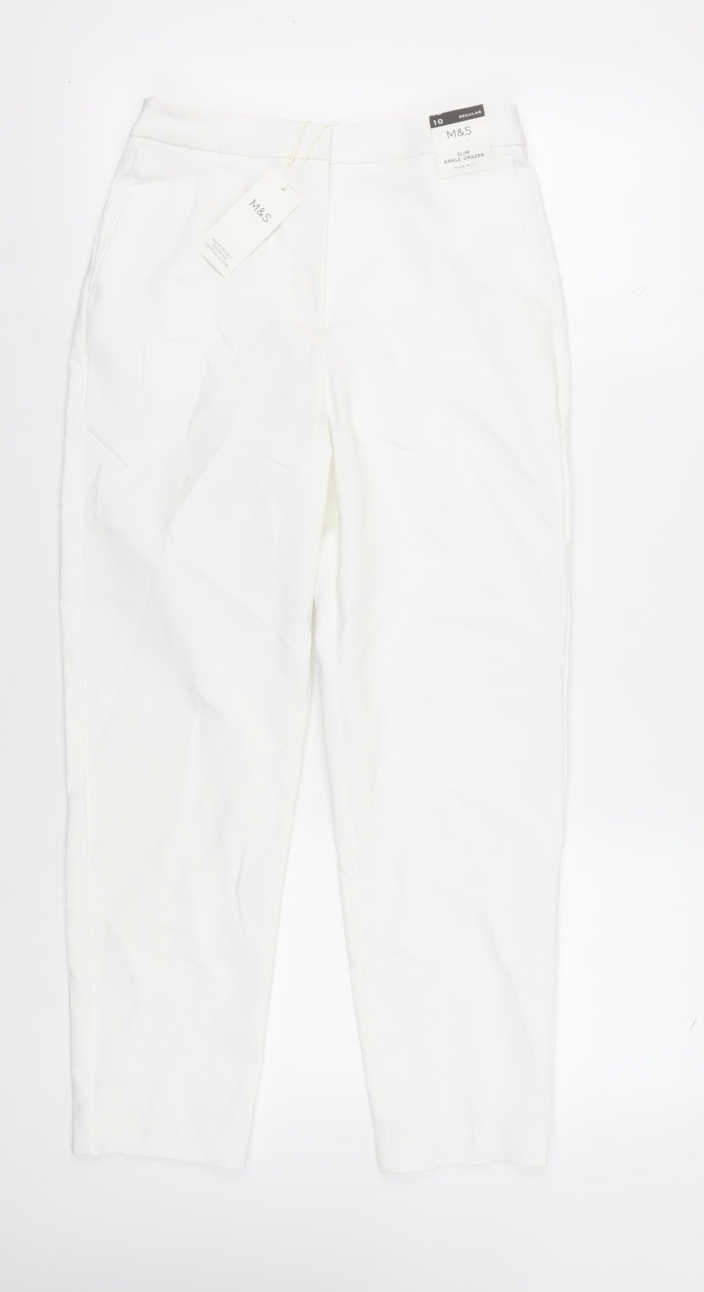Marks and Spencer Women's White Ankle Trousers, Size 10