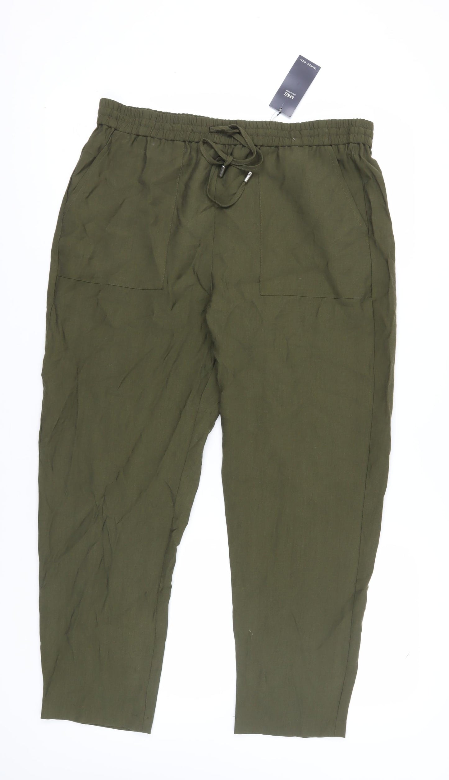 Marks and Spencer Womens Khaki Drawstring Joggers Size 16